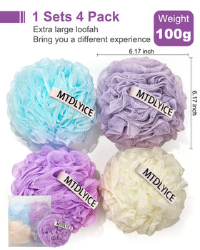 Éponge loofah MTDLYICE XXL 100g lavande en utilisation sous la douche