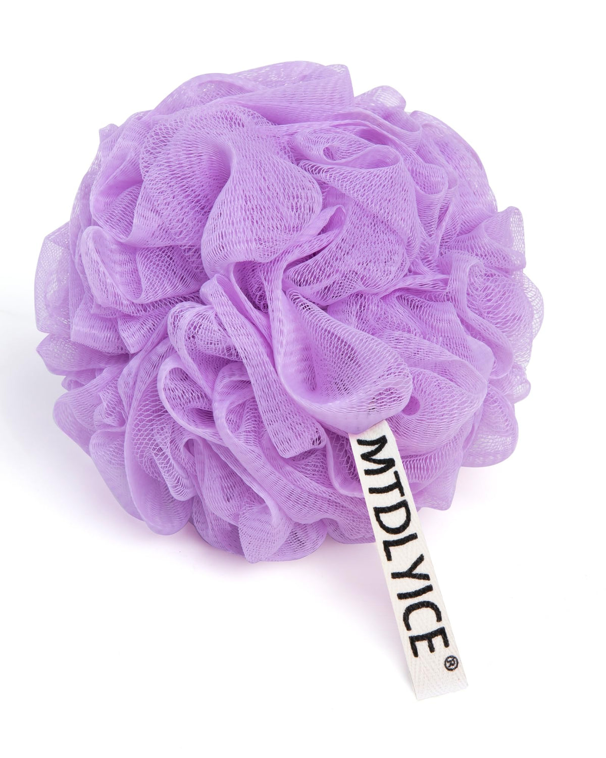 Éponge loofah MTDLYICE XXL 100g lavande sur un fond neutre