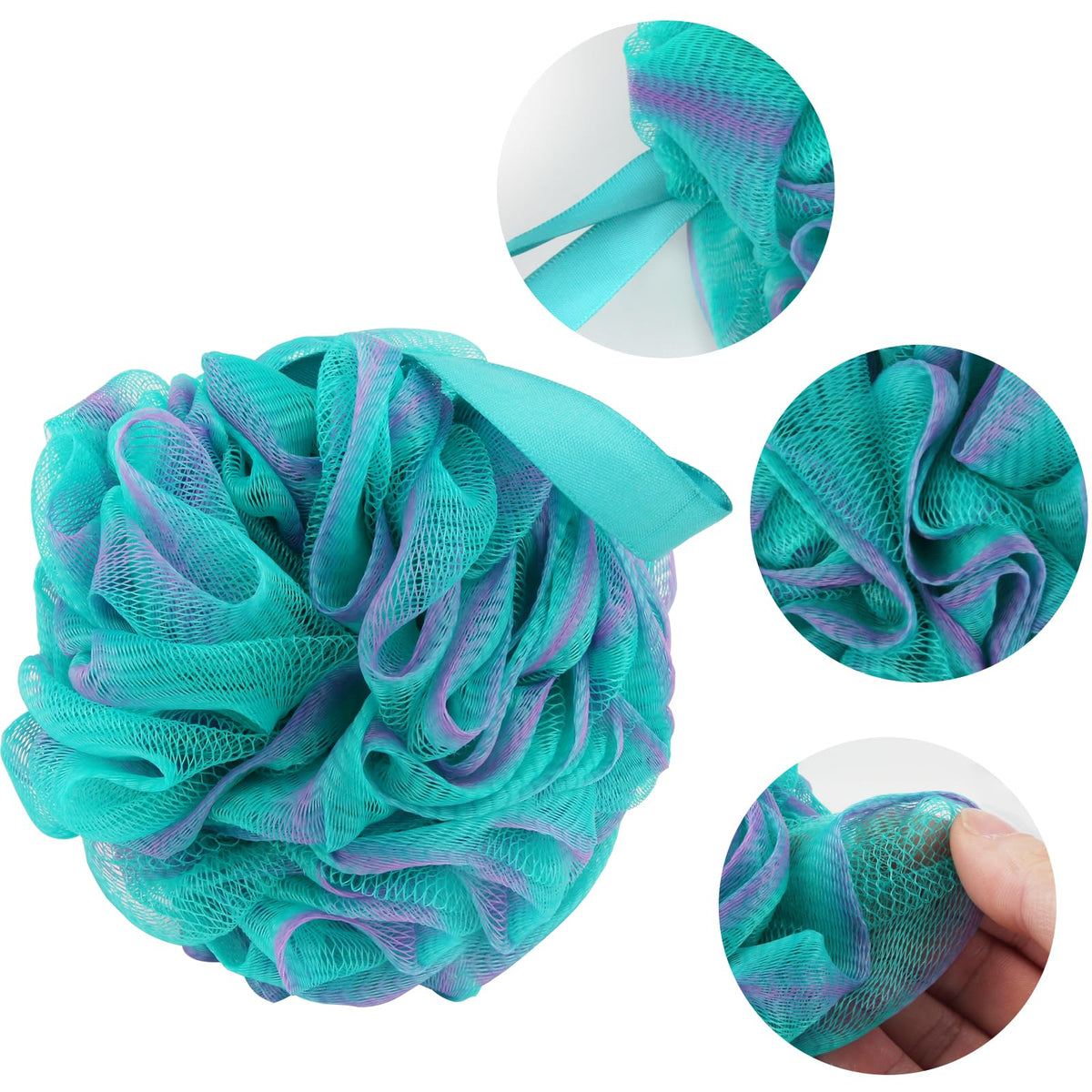 Éponge luffa Fu Store, couleur bleue, en position suspendue