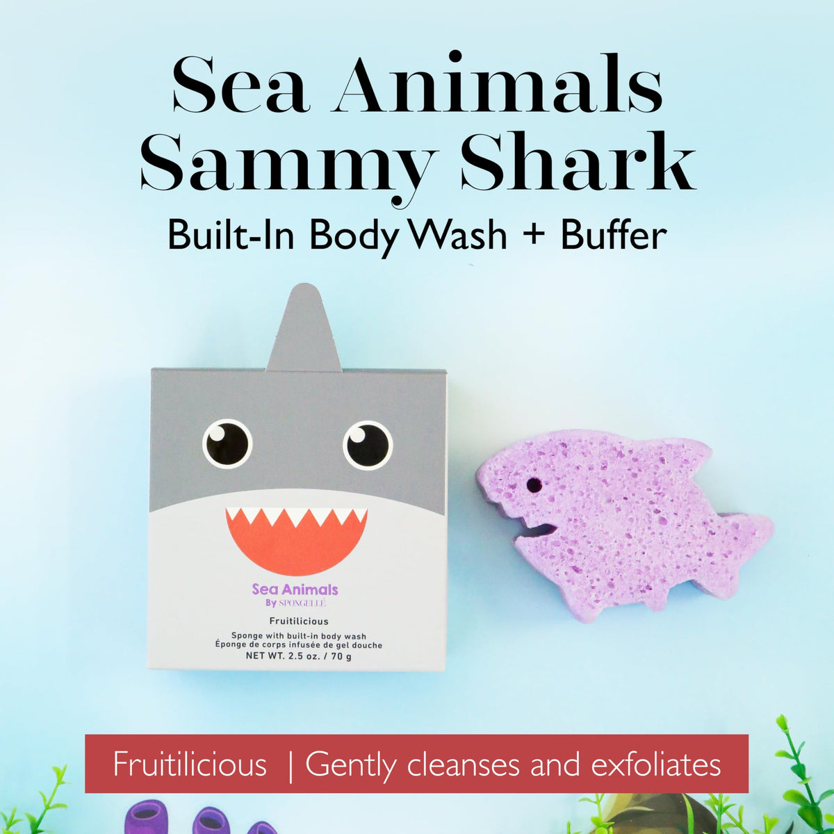 Éponge Sammy Shark avec un fond aquatique