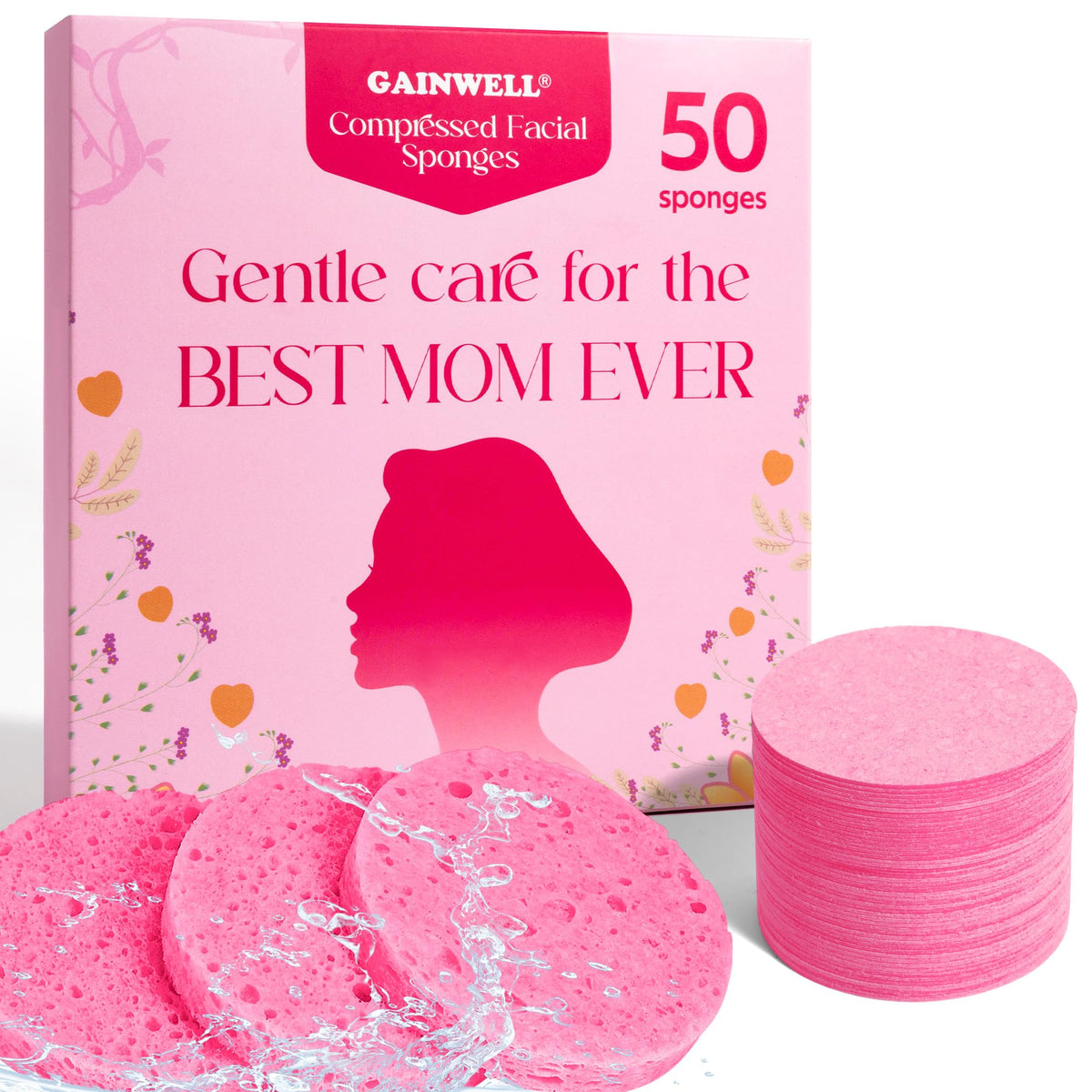 Éponge visage GAINWELL comprimée rose vue de face
