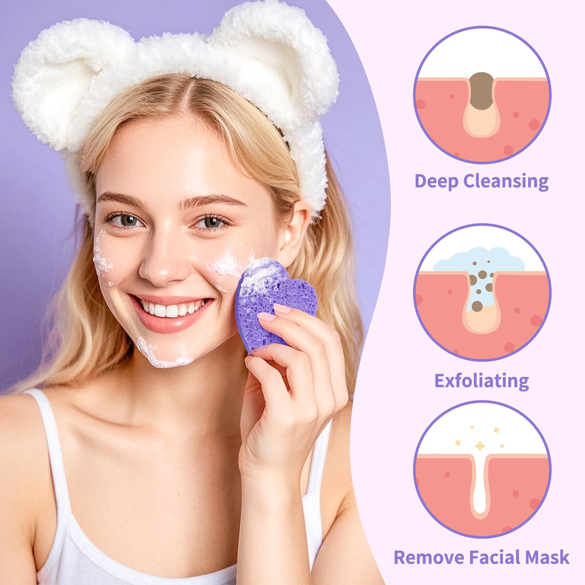 Éponge visage humide en forme de coeur, prête à l'utilisation