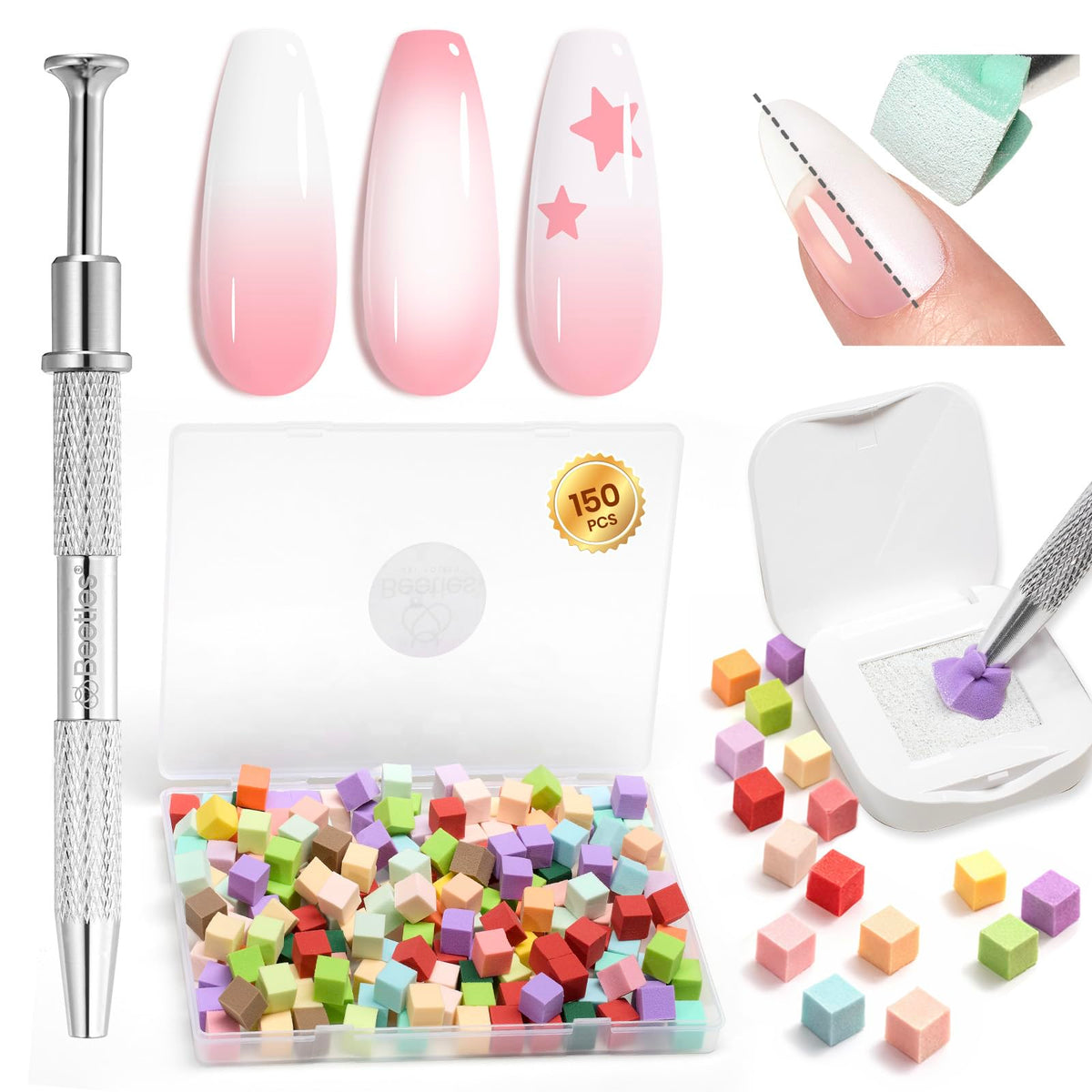 Éponges à Ongles Ombre Colorées 150Pcs - beetles Gel Polish vue de face