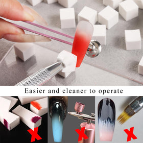 Éponges de nail art en utilisation sur des ongles