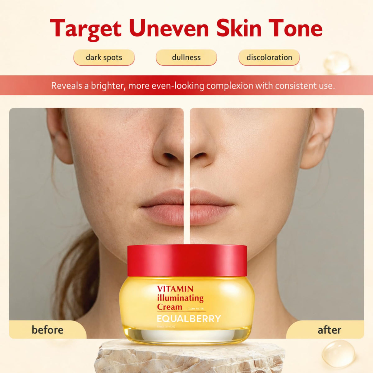 EQUALBERRY Crème Illuminatrice 50ml avec arrière-plan naturel