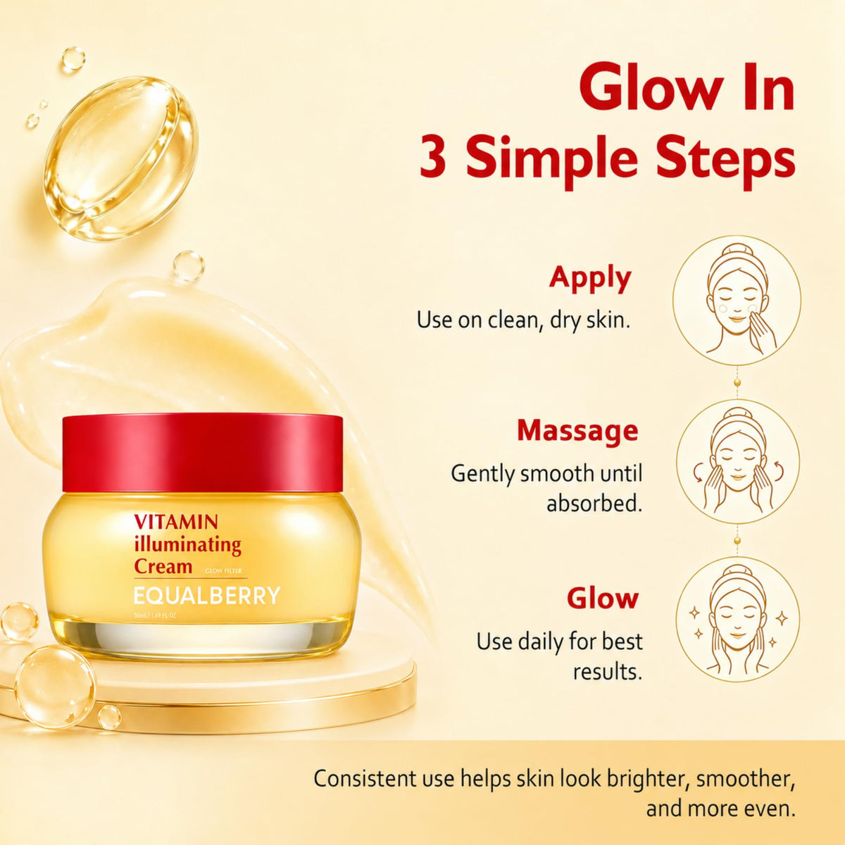 EQUALBERRY Crème Illuminatrice 50ml mise en scène dans une routine de soins