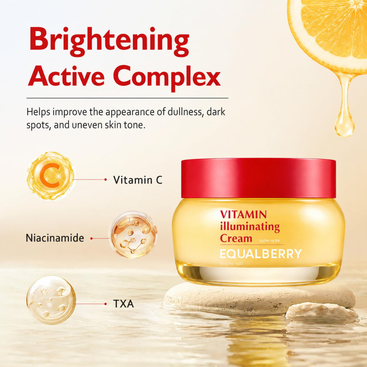 EQUALBERRY Crème Illuminatrice 50ml texture crémeuse sur la main