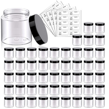 Eternal Moment pots en plastique transparents de 2 oz avec couvercles noirs