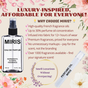 Étiquette de l'Eau de Parfum MIRIS avec notes de parfum