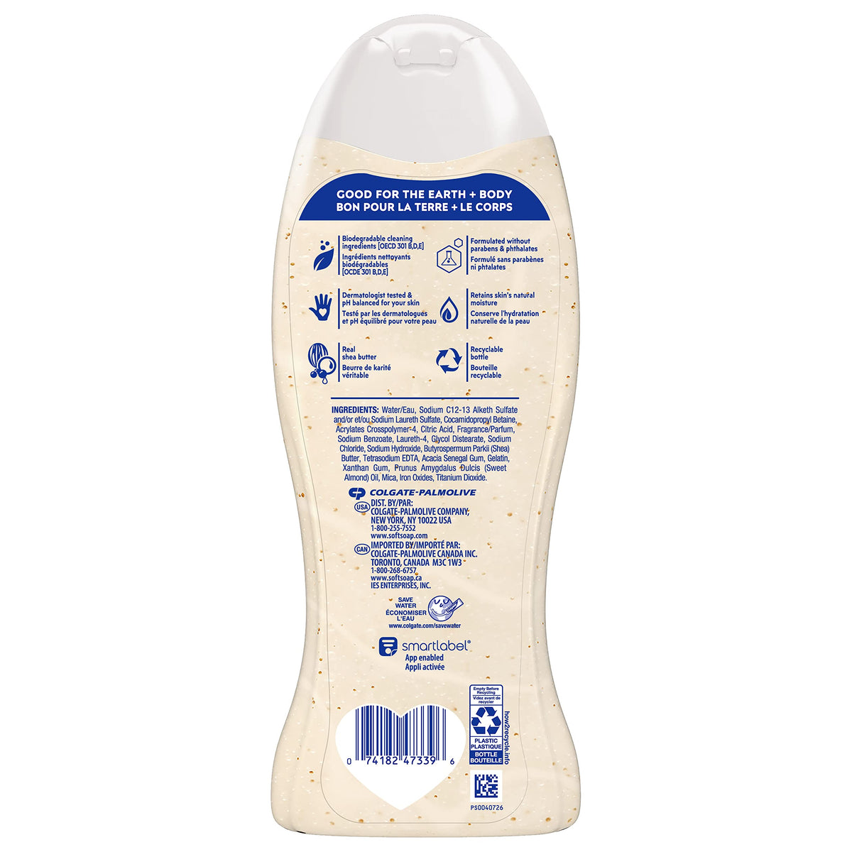 Étiquette du gel douche Softsoap avec caractéristiques