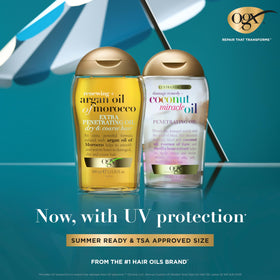 Étiquette du produit OGX huile d'argan du Maroc