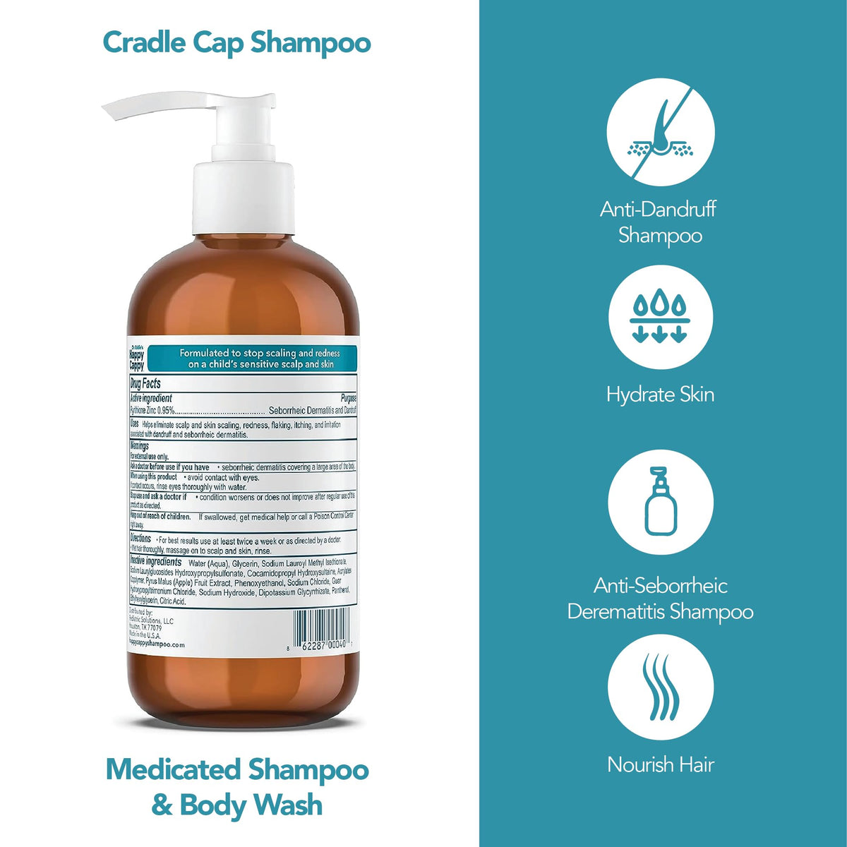 Étiquette du shampooing Happy Cappy montrant les ingrédients