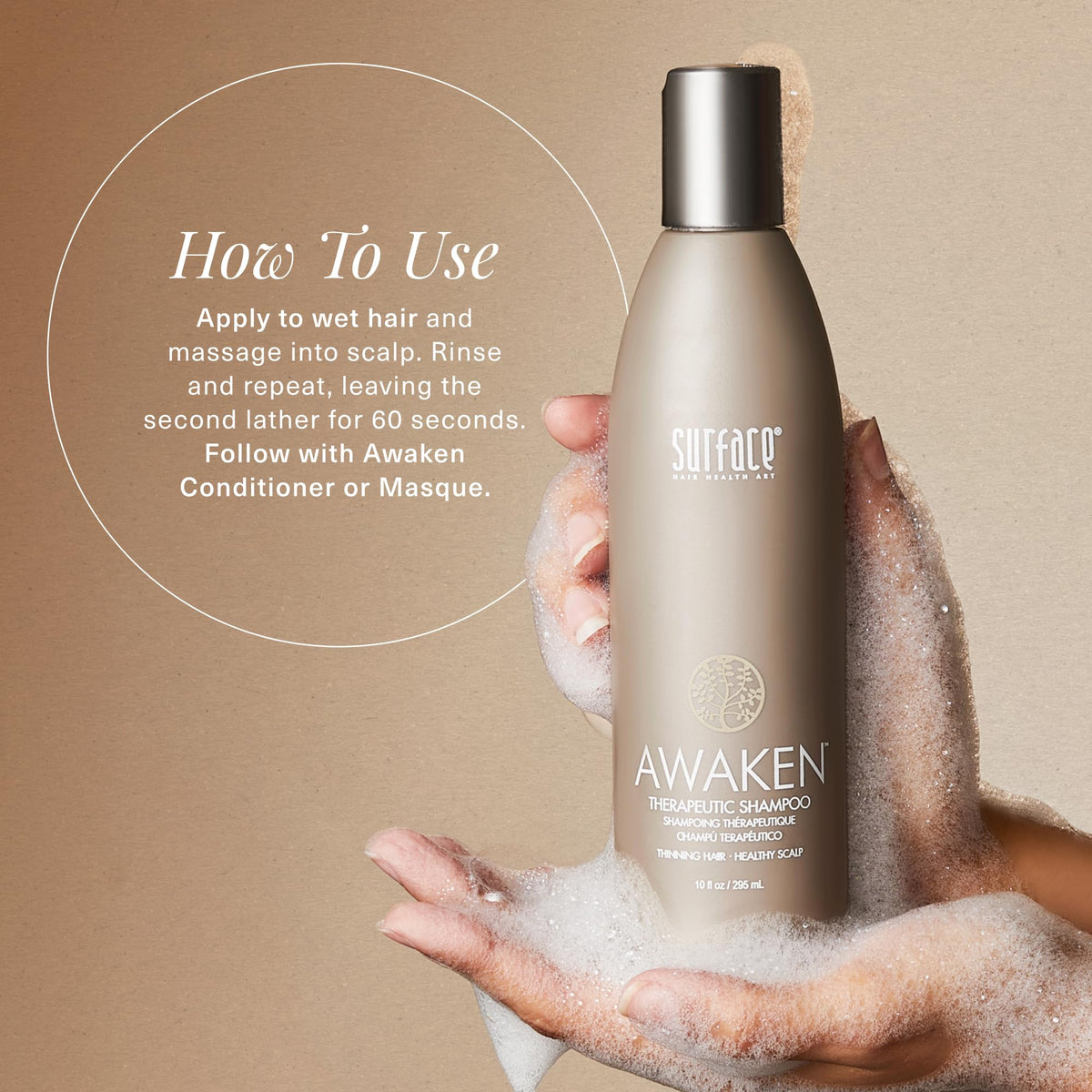 Étiquette du Shampooing SURFACE Awaken 2 fl oz
