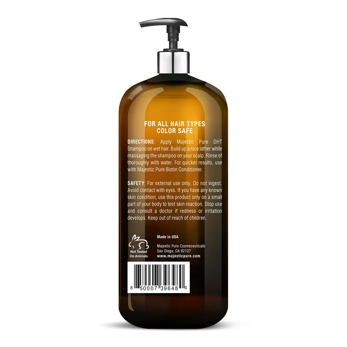 Étiquette du shampooing volumisant Majestic Pure