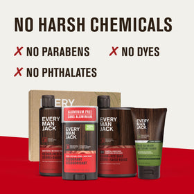 Étiquettes des produits de soins Every Man Jack avec ingrédients naturels