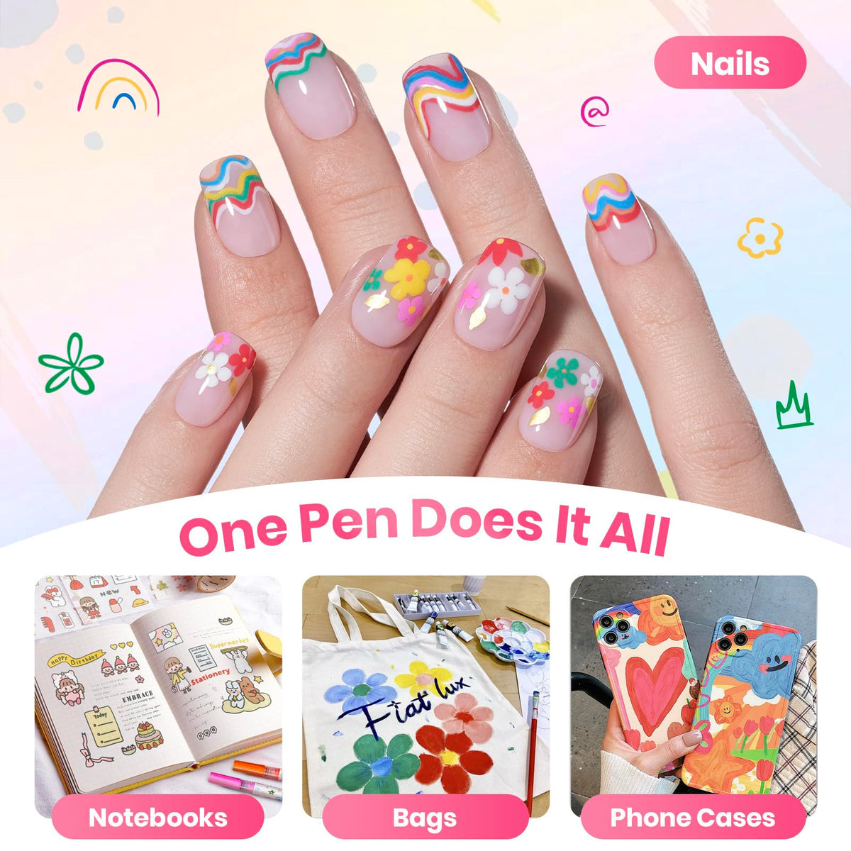 Étui en acrylique contenant les stylos nail art beetles