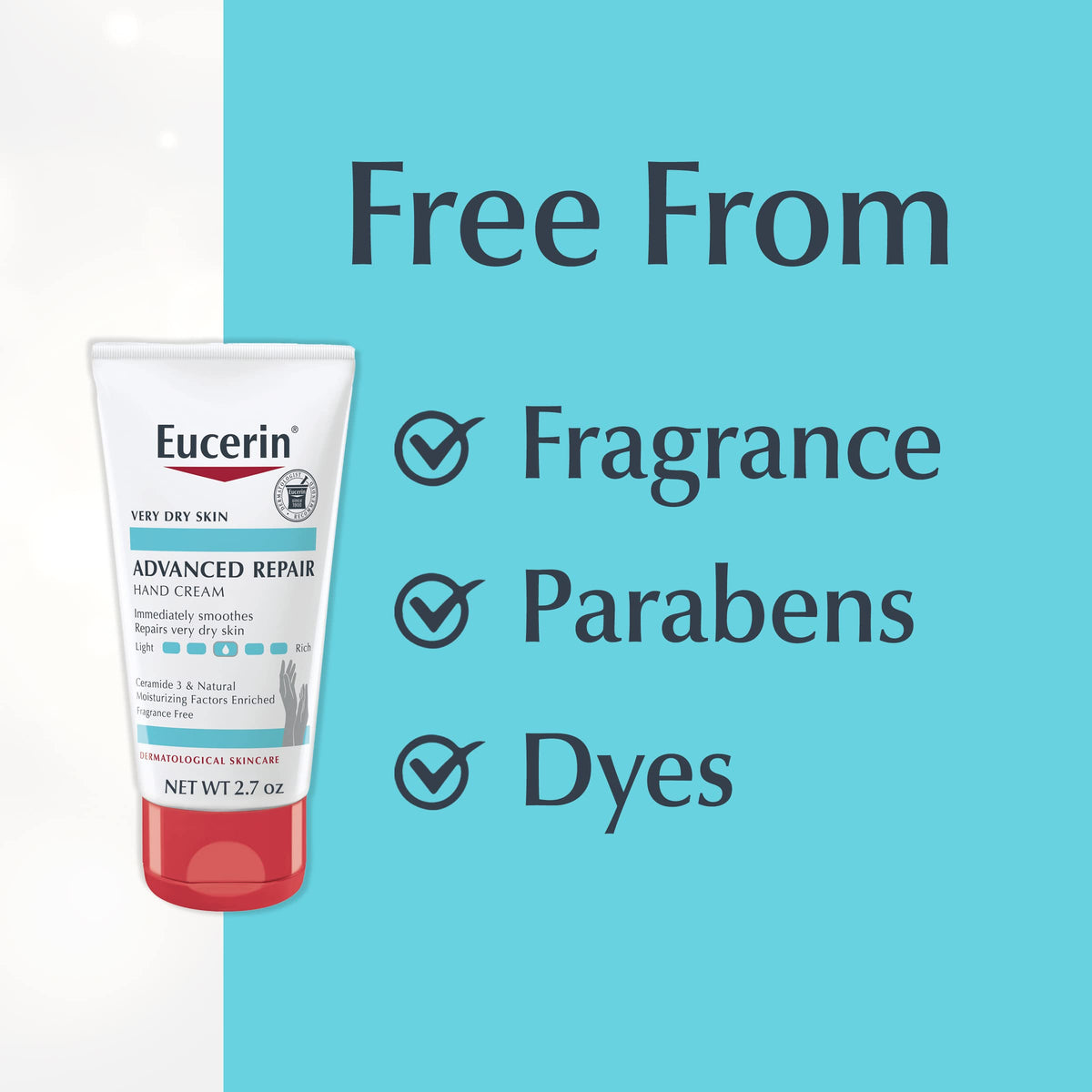 Eucerin Crème Mains Réparatrice Avancée tube à côté d'autres produits de beauté