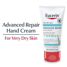 Eucerin Crème Mains Réparatrice Avancée tube ouvert avec texture de la crème