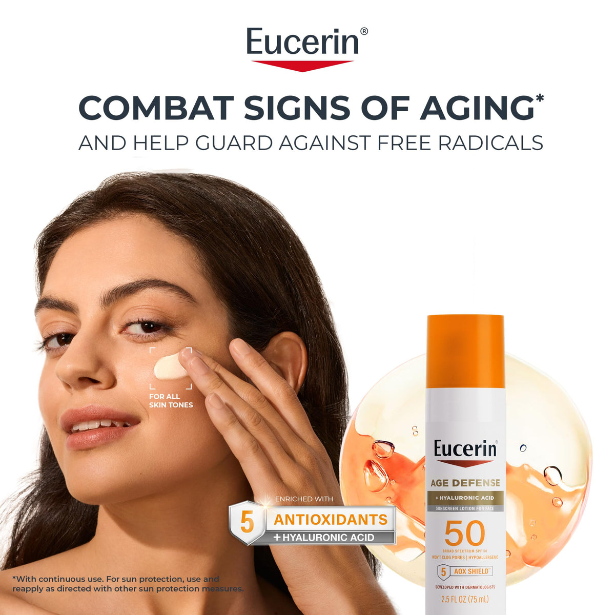 Eucerin Crème Solaire Visage SPF 50 pompe ouverte