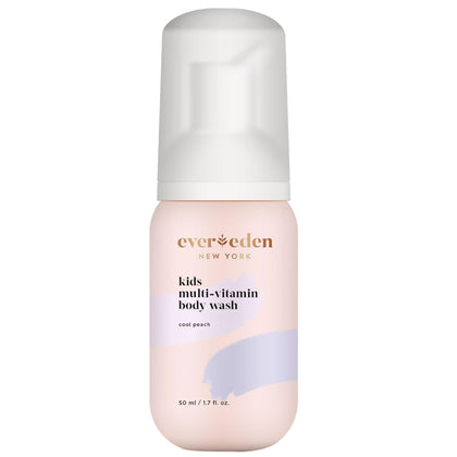 Evereden Gel Douche En Voyage pour Enfants 50ml vue avant avec étiquette parfum pêche