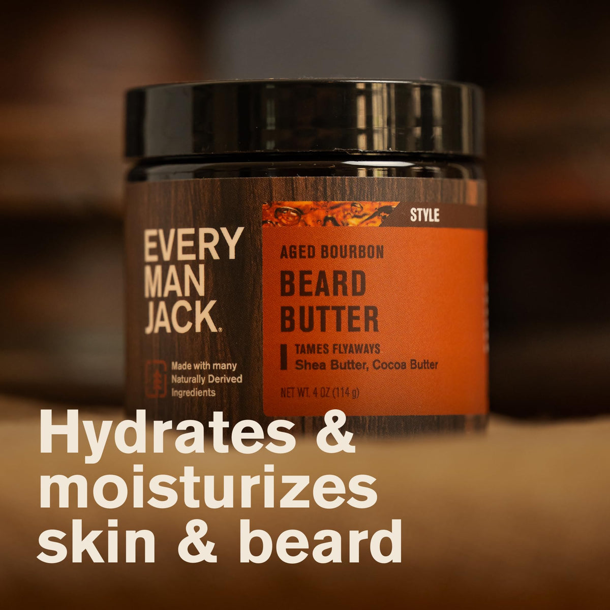 Every Man Jack beurre adoucissant pour barbe Aged Bourbon, arrière du packaging
