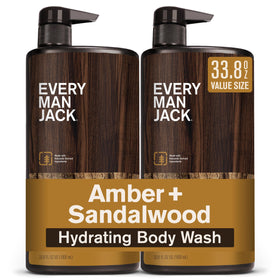 Every Man Jack gel douche hydratant ambre et santal, emballage avant