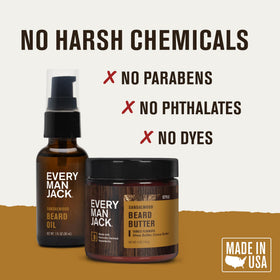Every Man Jack Huile et Beurre pour Barbe, mise en scène sur une table en bois