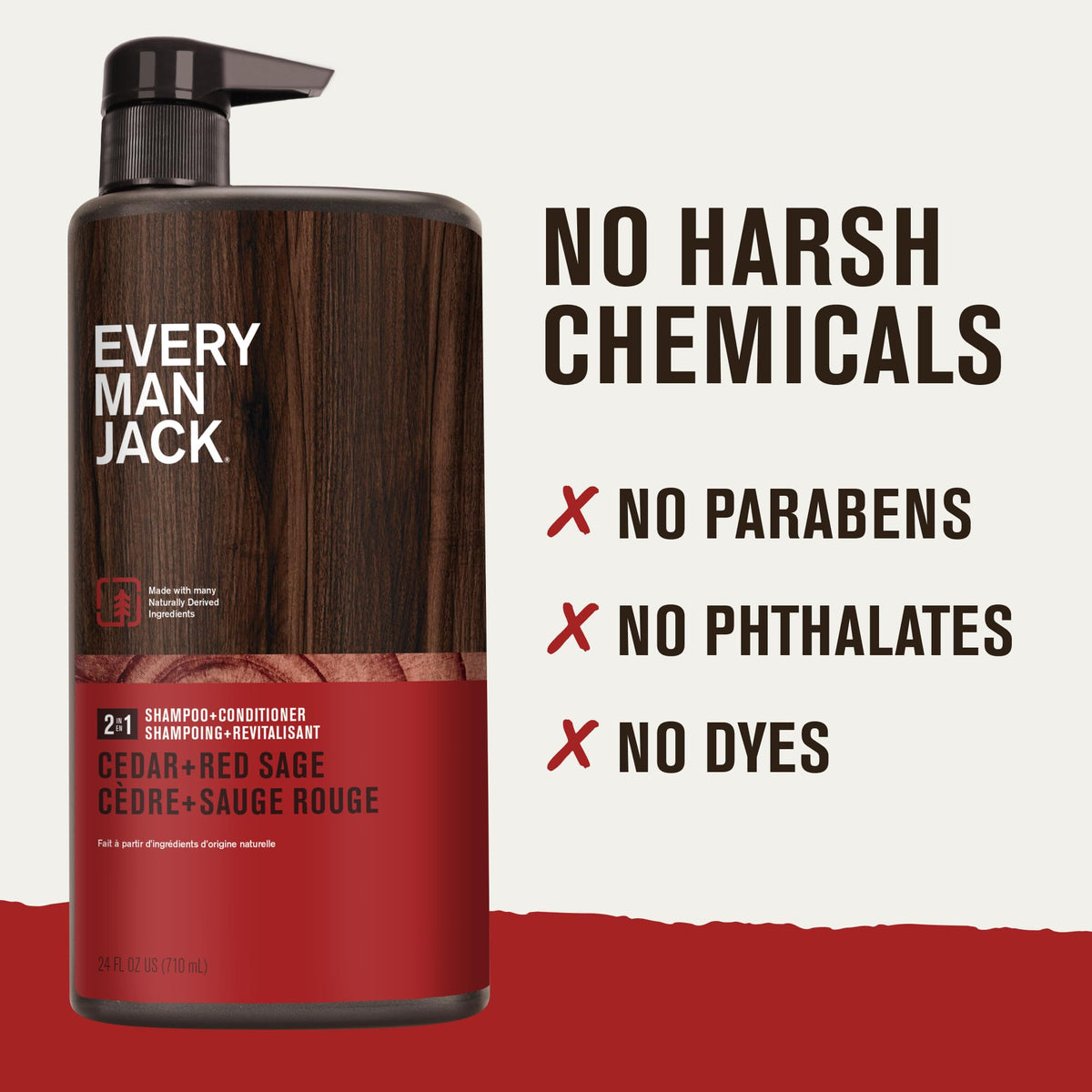 Every Man Jack Shampoo 2-en-1 Cèdre Sauge Rouge 770g côté gauche