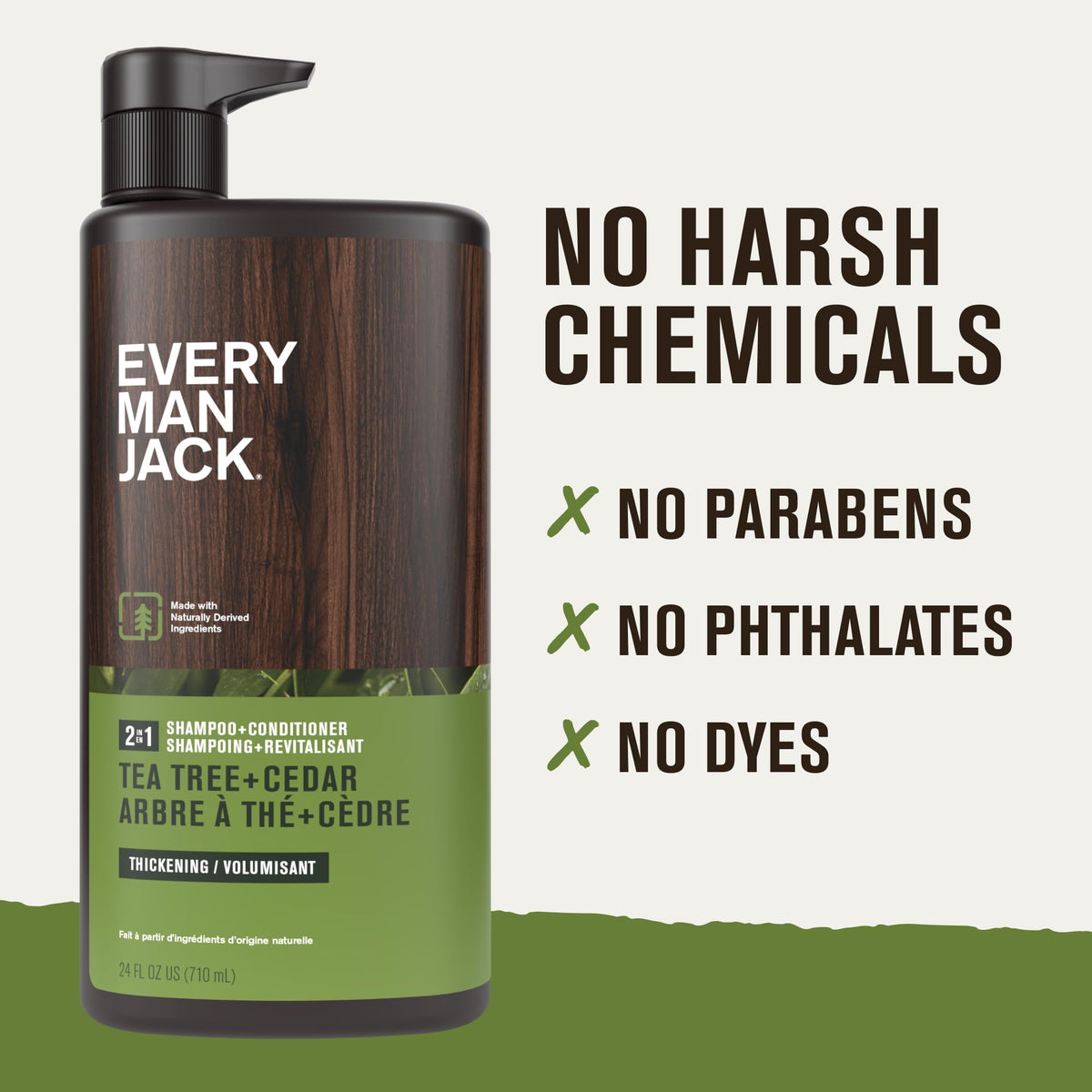 Every Man Jack Shampoo 2-en-1 Tea Tree 24 oz sur le lavabo