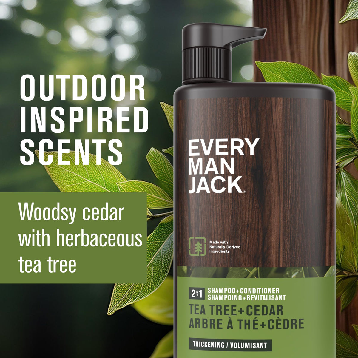 Every Man Jack Shampoo 2-en-1 Tea Tree 24 oz vue arrière