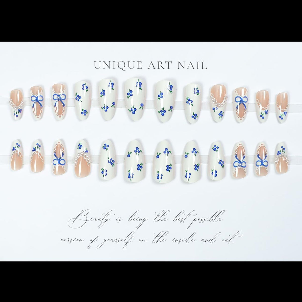 Exemple d'application des faux ongles press-on LPOODDNU sur des mains