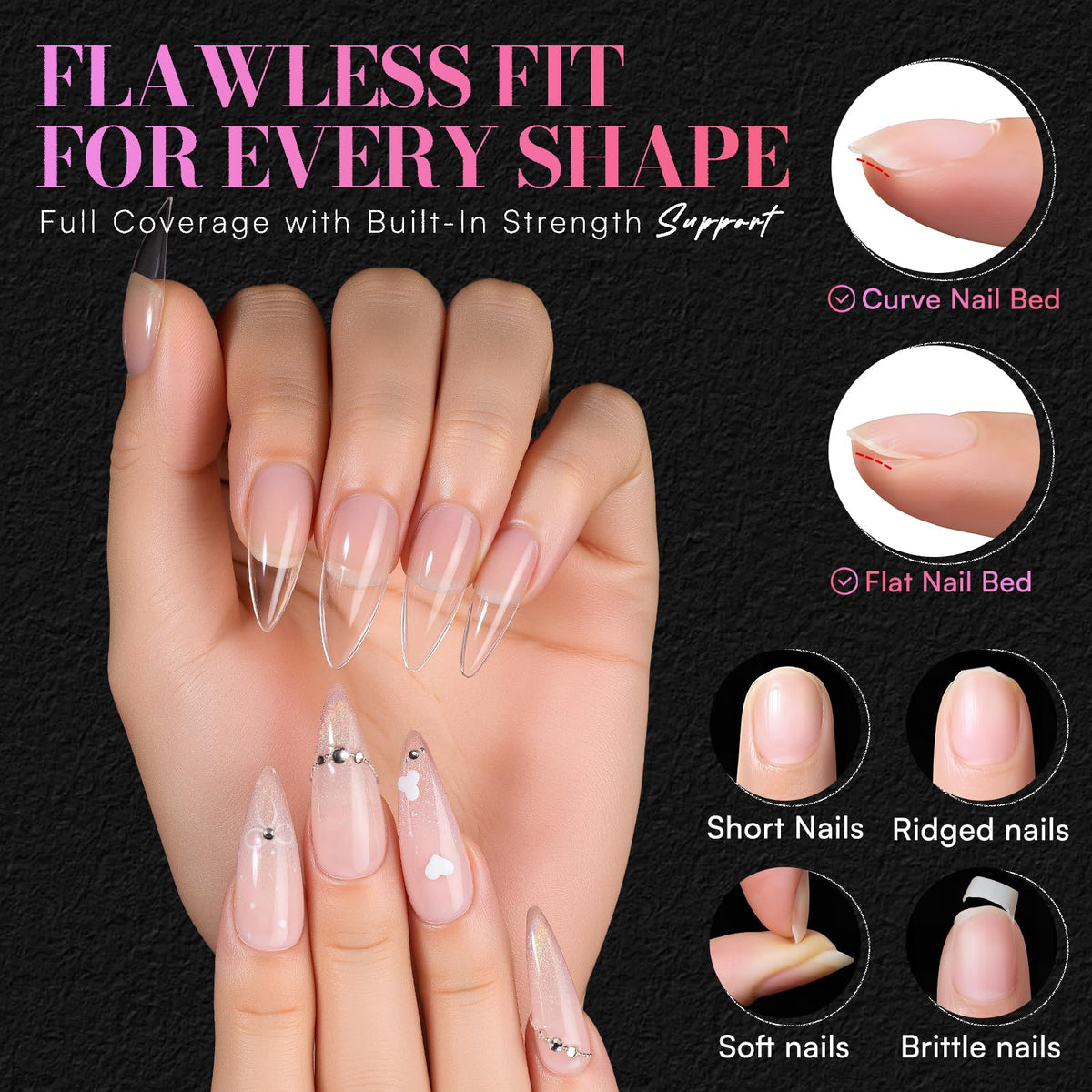 Exemple de manucure avec tips d'ongles en amande