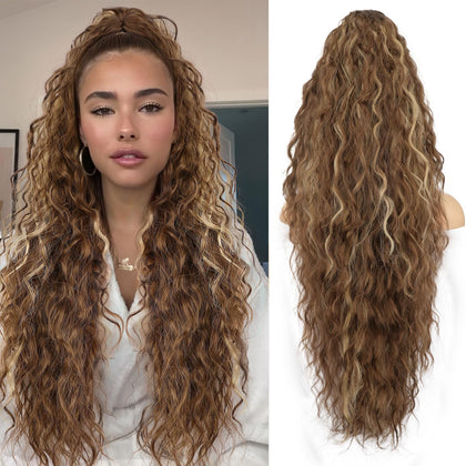Extension de cheveux ORSUNCER 30 pouces bouclée châtain clair vue de face