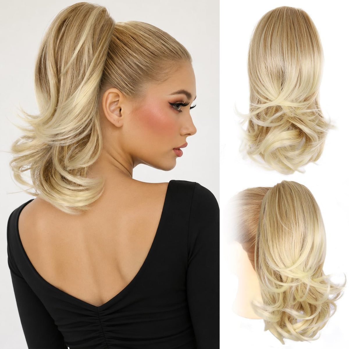 Extension de queue de cheval blonde ZQIAN BEAUTY 14 pouces vue avant