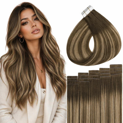Extensions à ruban Full Shine 22 pouces châtain clair, vue avant