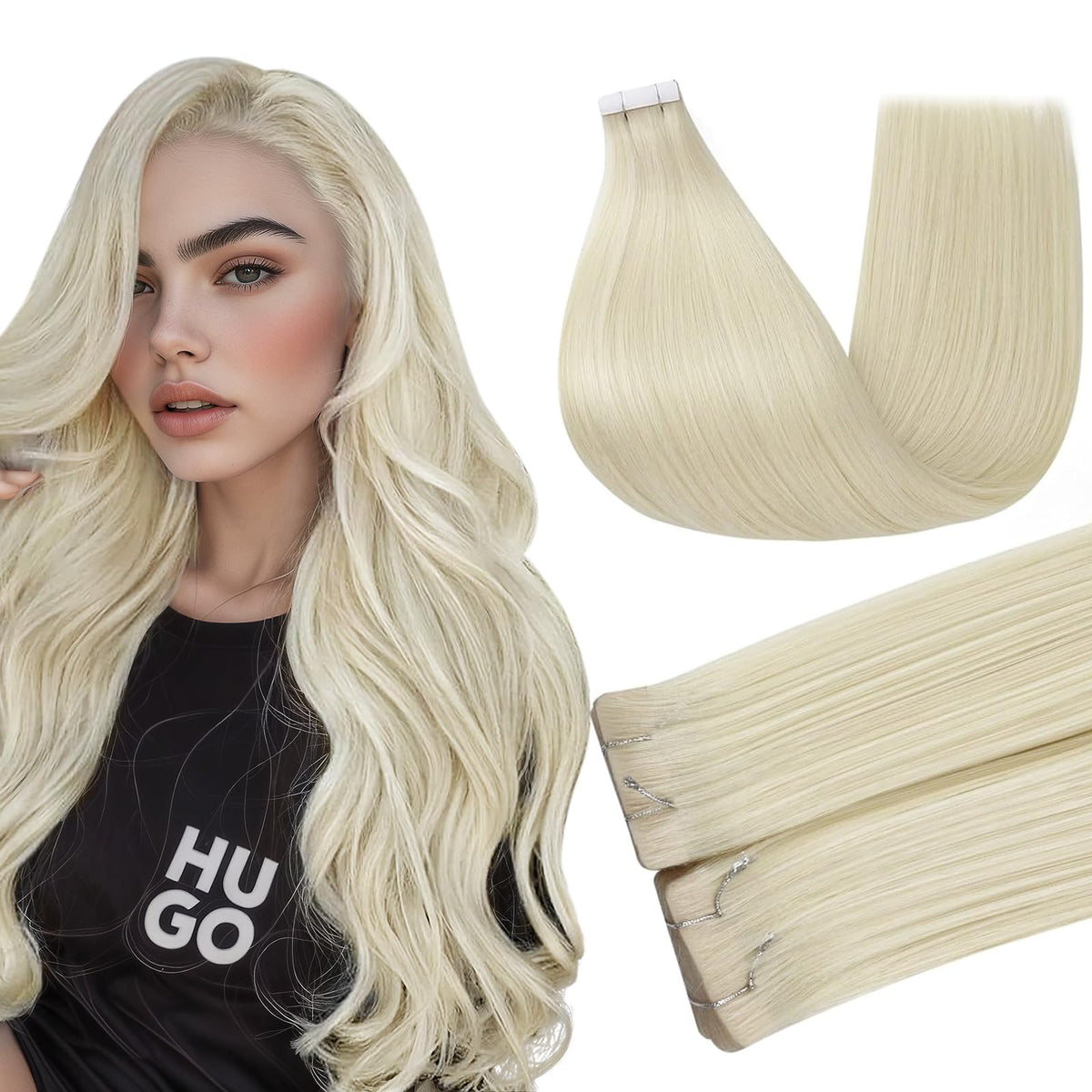 Extensions capillaires à bande Full Shine Blond Platine 24 pouces vue de face
