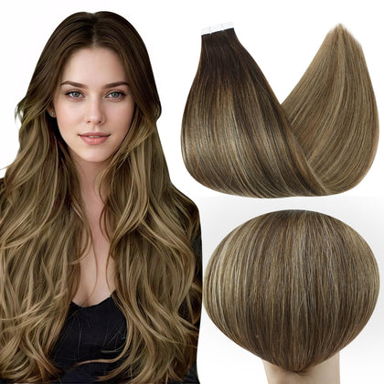 Extensions capillaires adhésives Full Shine 12 pouces couleur Off Black Honey Blonde vue de face