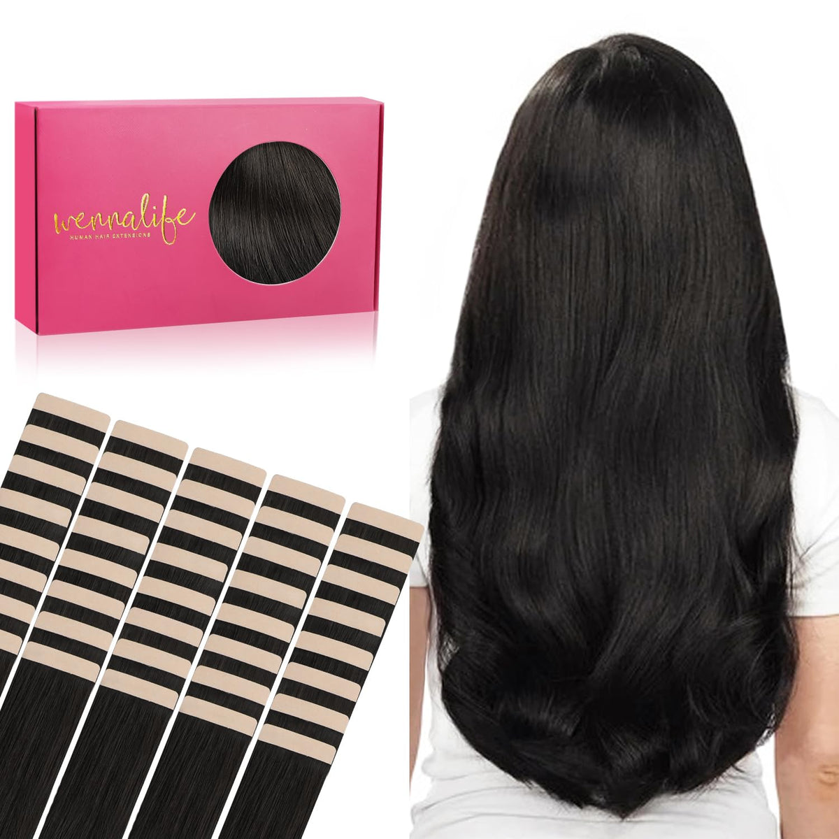 Extensions capillaires adhésives Wennalife 40pcs 100g Noir Naturel