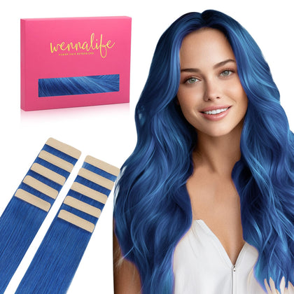 Extensions capillaires adhésives Wennalife bleues, 26 pouces, vue de face