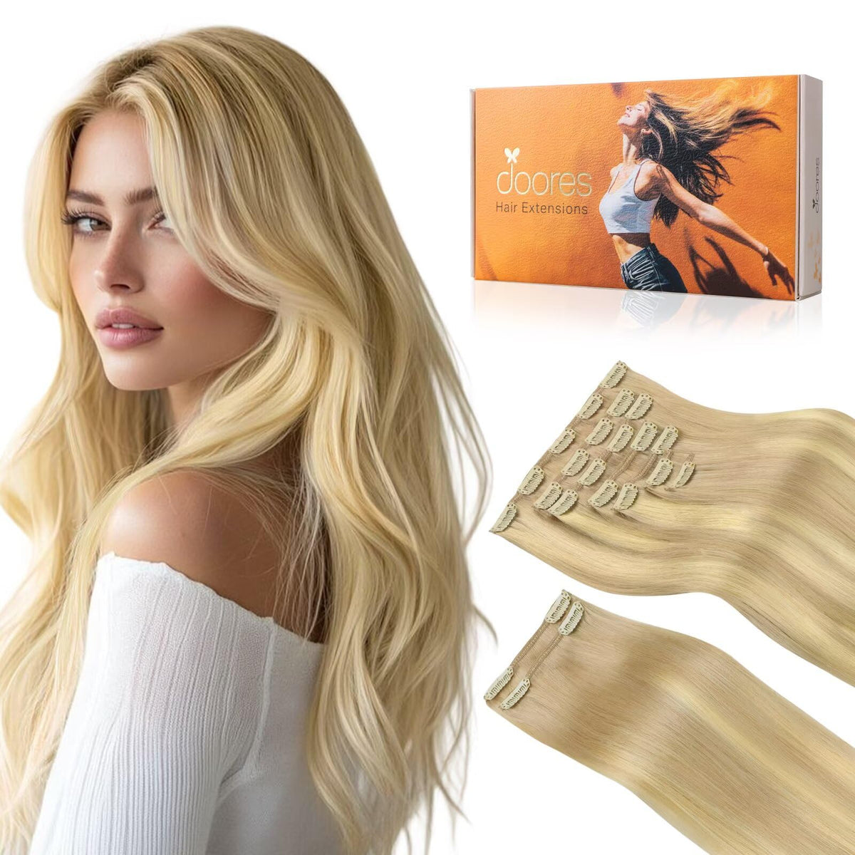 Extensions capillaires clip-in DOORES 150g en couleur naturelle