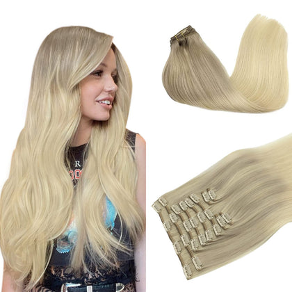 Extensions capillaires clip-in DOORES 18 pouces balayage blond cendré à doré