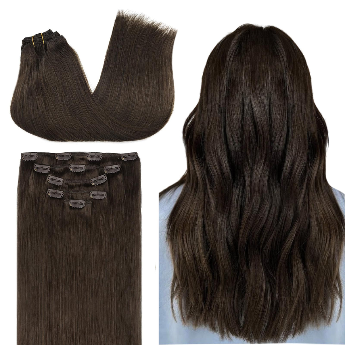 Extensions capillaires clip-in DOORES 5 pièces en cheveux humains