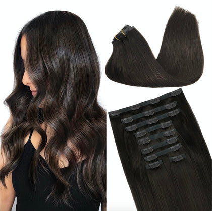 Extensions capillaires clip-in GOO GOO 14 pouces marron foncé vue de face