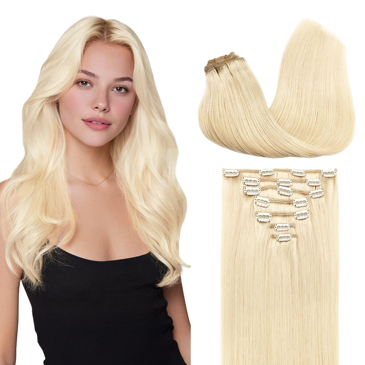 Extensions Capillaires Clip In GOO GOO 20 pouces, couleur 613R Blond Décoloré