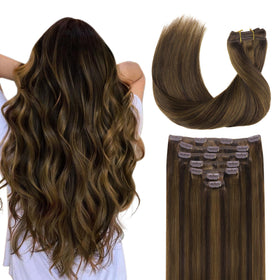 Extensions capillaires clip-in GOO GOO 20 pouces couleur brun avec reflets