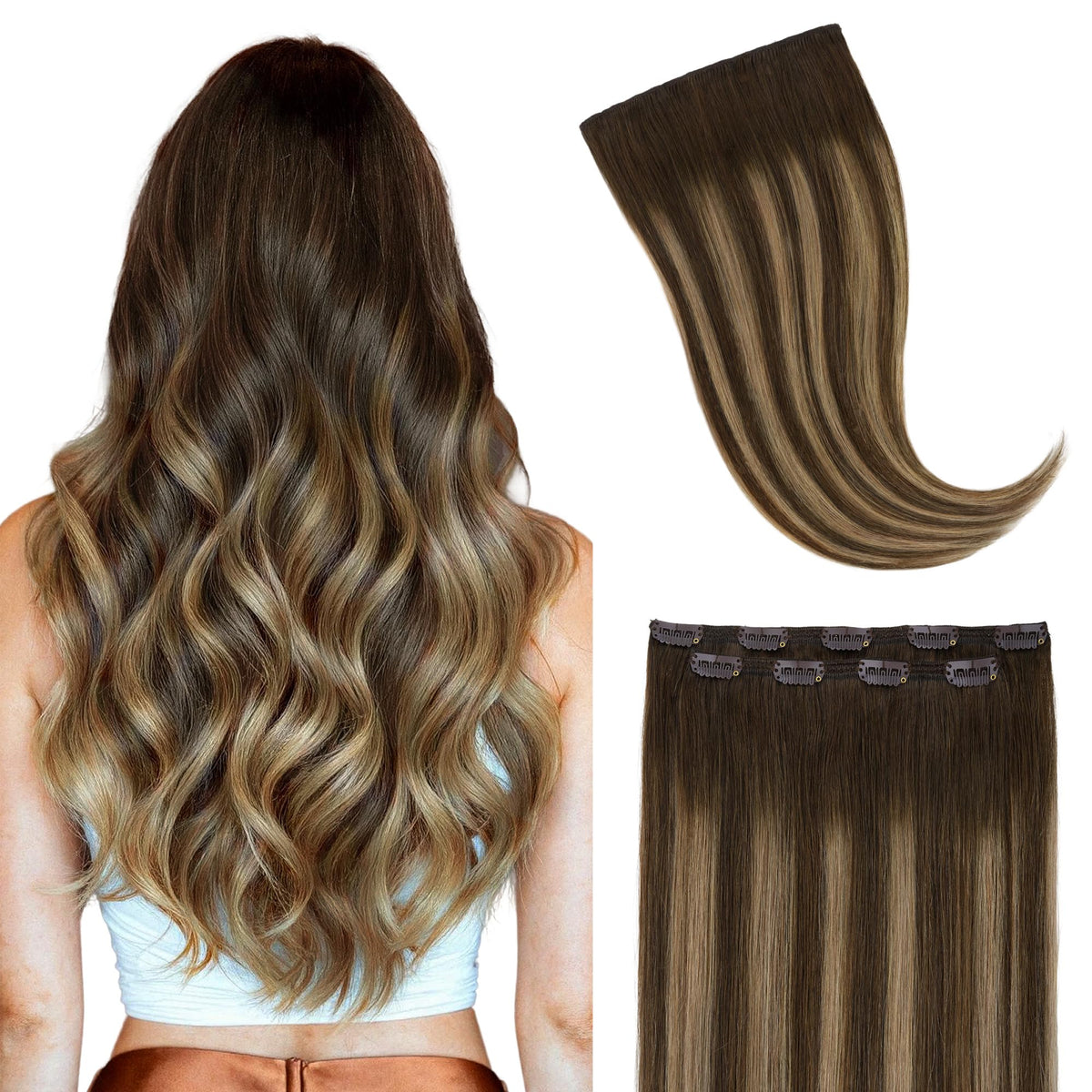Extensions capillaires clip-in GOO GOO 22 pouces couleur #4/27/4 balayage