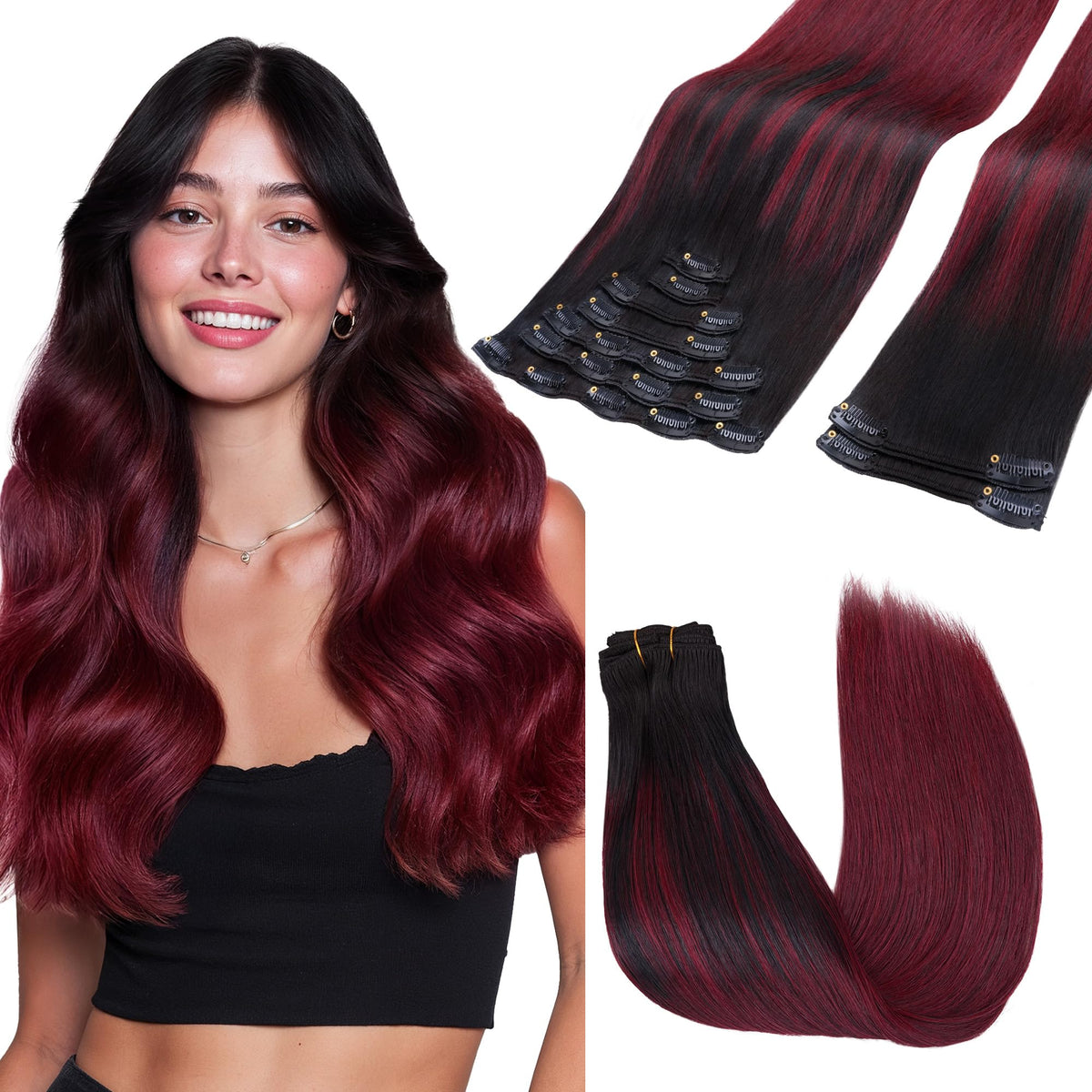Extensions capillaires clip-in GOO GOO couleur Cherry Cola vue avant