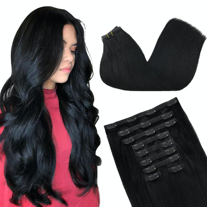 Extensions capillaires clip-in GOO GOO en cheveux humains 24 pouces noir ébène front view