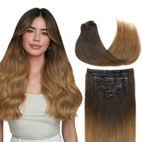 Extensions capillaires clip-in GOO GOO en cheveux humains, couleur chocolat