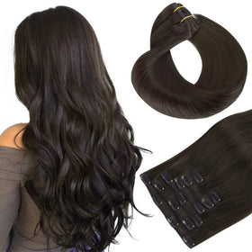 Extensions capillaires clip-in hotbanana en cheveux naturels marron foncé